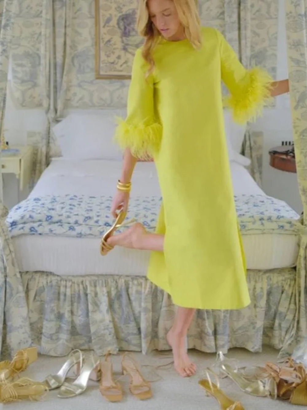 Tuckernuck Citron Feather Jamie Dress Yellow Size Small Feather Cuffs